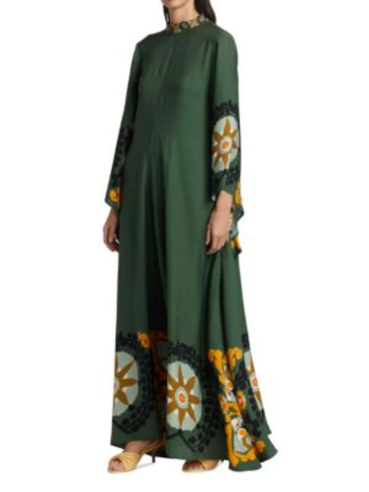 Dark Green Printed Maxi Dress
