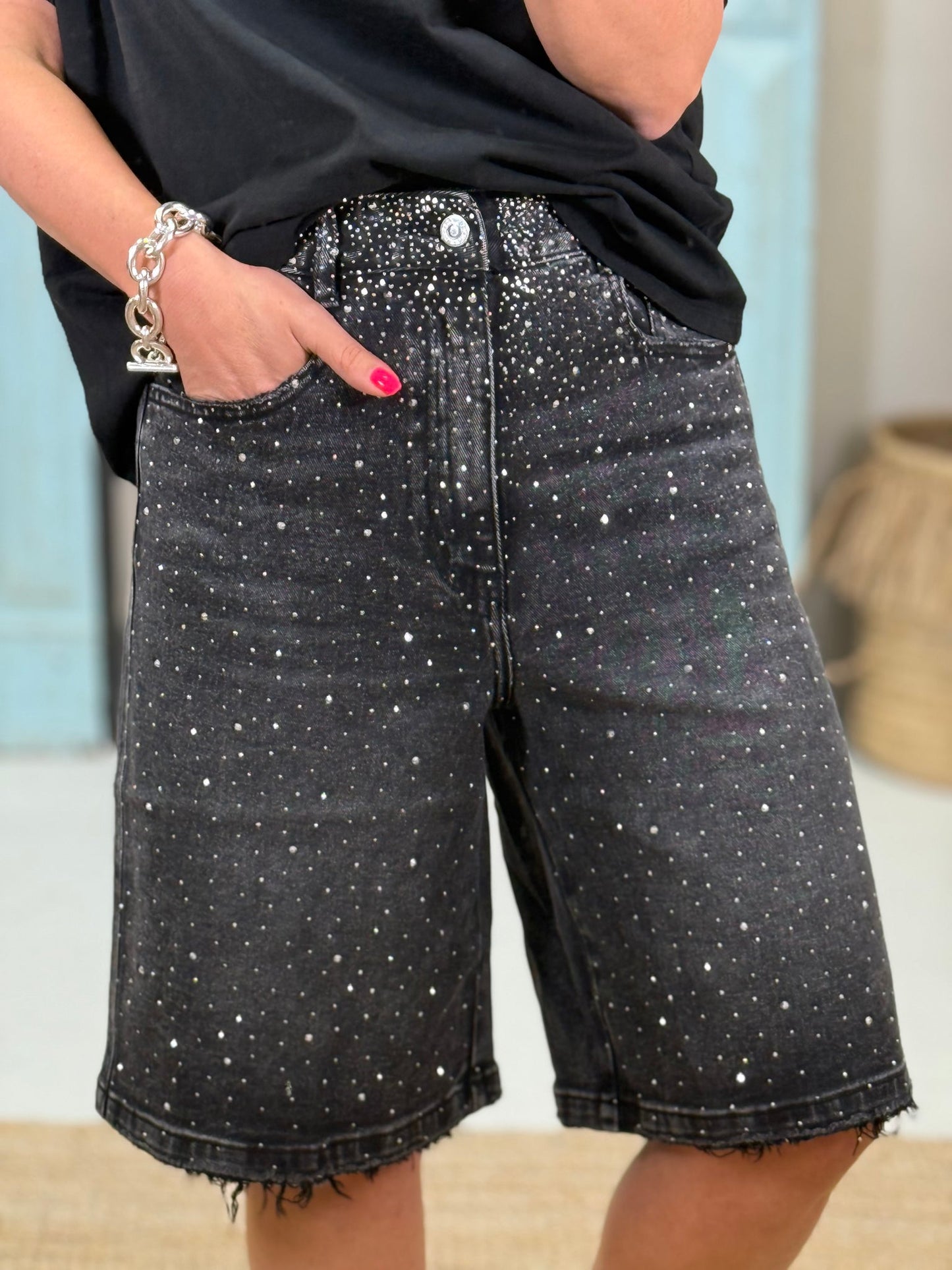 Bermuda Rhinestone Short Jeans